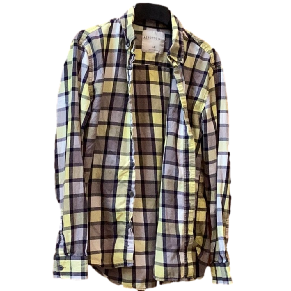 Aeropostale yellow, blue and gray flannel shirt. Men’s size large